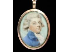 Jeremiah Meyer (1735-1780), a miniature portrait of a man with powdered hair, wearing a blue jacket