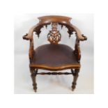 A carved walnut desk chair, 30.75in to back