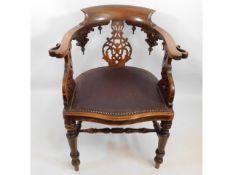 A carved walnut desk chair, 30.75in to back