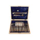 A cased silver handled fish knife & fork set with