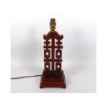 A decorative Chinese style hardwood lamp, 14.5in t