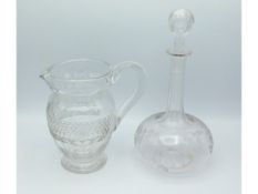 An early/mid 19thC. heavy glass water jug with hob