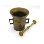 A 19thC. bronze mortar & pestle, pestle a/f, morta