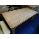 A pine farmhouse kitchen table, 74.625in wide x 34