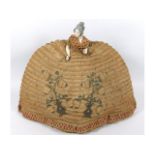 AA late 19thC. silk & lace tea cosy with large German porcelain half doll sewn into top, stitched da