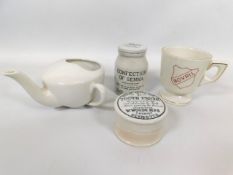 A Boots invalid cup & three other pieces of advert