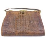 A suede lined ladies crocodile skin handbag, 10in