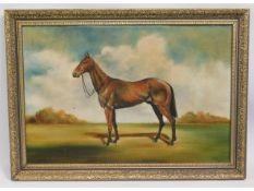 A gilt framed oil painting of champion NH racehors