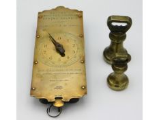 A no.60 Salter scale twinned with two antique 2lb