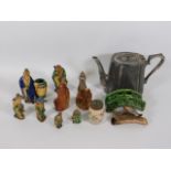 A small quantity of Oriental pottery figures, plat