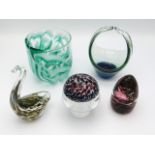 Five pieces of art glass including Avondale, large