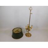 A vintage brass candelabra & shade, 25in tall