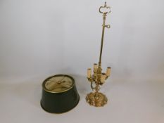 A vintage brass candelabra & shade, 25in tall