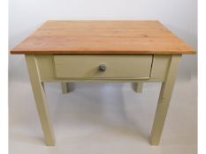 A painted pine table with drawer & ceramic handle,