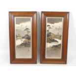 A pair of framed Japanese painted panels, 14.5in x