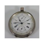 A silver pocket watch, lacking winder, glass crack