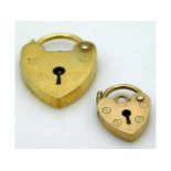 A 9ct gold padlock, small of the two, twinned with