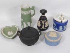 Six pieces of Wedgwood jasperware, pot & cover a/f