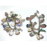 Two silver charm bracelets with various enamelled