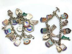 Two silver charm bracelets with various enamelled