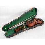 An antique violin with case & later bow, violin me