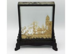 A cased 20thC. Chinese cork diorama, 9.5in tall