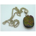 A silver mounted titanium druzy pendant 63mm drop