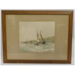 A watercolour of sailboats on coast by Nelson Daws