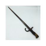 A 19thC. French bayonet lacking scabbard, 29.25in