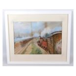 A framed Victorian watercolour of steam train & ra