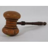 A Victorian walnut gavel, split to handle with pin