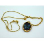 A 9ct gold chain & pendant with inlaid opal butter