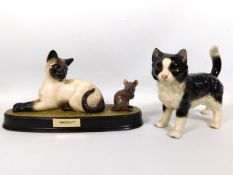A Beswick Siamese cat & mouse, "Watch It" twinned with a Coppercraft cat