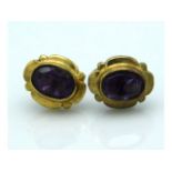 A pair of 9ct gold amethyst earrings, 1.9g