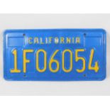 A California number plate, 12in wide