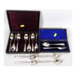 An antique silver plated Christening set with chas