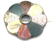 A silver (tested) mounted agate brooch, loss to on