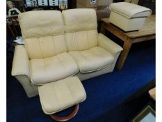 A leather two-seater Ekornes reclining sofa with f