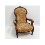 An antique salon chair, 36.5in high to back