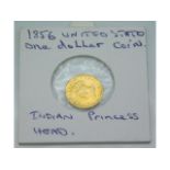 An 1856 USA one dollar gold coin, Indian Princess Head