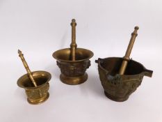 Three mortar & pestles