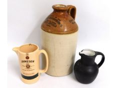 A "Take Courage" ale jug, a Jameson whiskey water jug & a cracked stoneware Nutfield Distilled Water