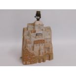 A Tremaen, Newlyn pottery lamp base depicting village, 12.75in tall