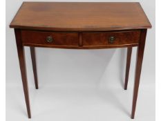 A mahogany hall table with tapered legs & two draw