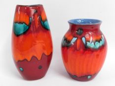 Two Poole pottery vases, 10.25in tall