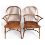 Five elm & yew Windsor chairs with crinoline stret