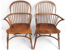 Five elm & yew Windsor chairs with crinoline stret