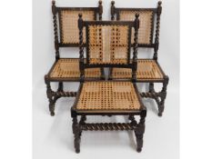 Three oak barley twist cane upholstered chairs, 39
