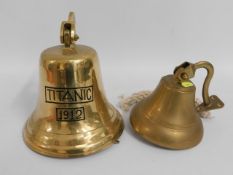 A reproduction brass "Titanic" bell, 10in high x 7