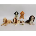 Five Sylvac dogs & one puppy, tallest 4.5in